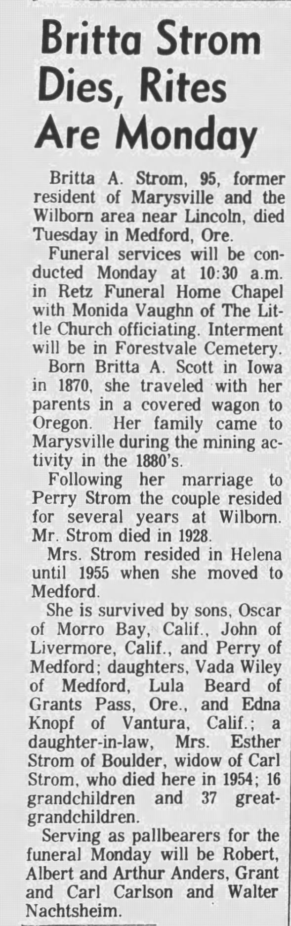 Obituary for Britta A. Strom (Aged 95)